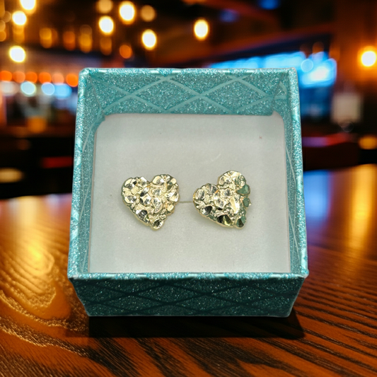 10k Yellow Gold Heart Nugget Stud Earrings 1.5g