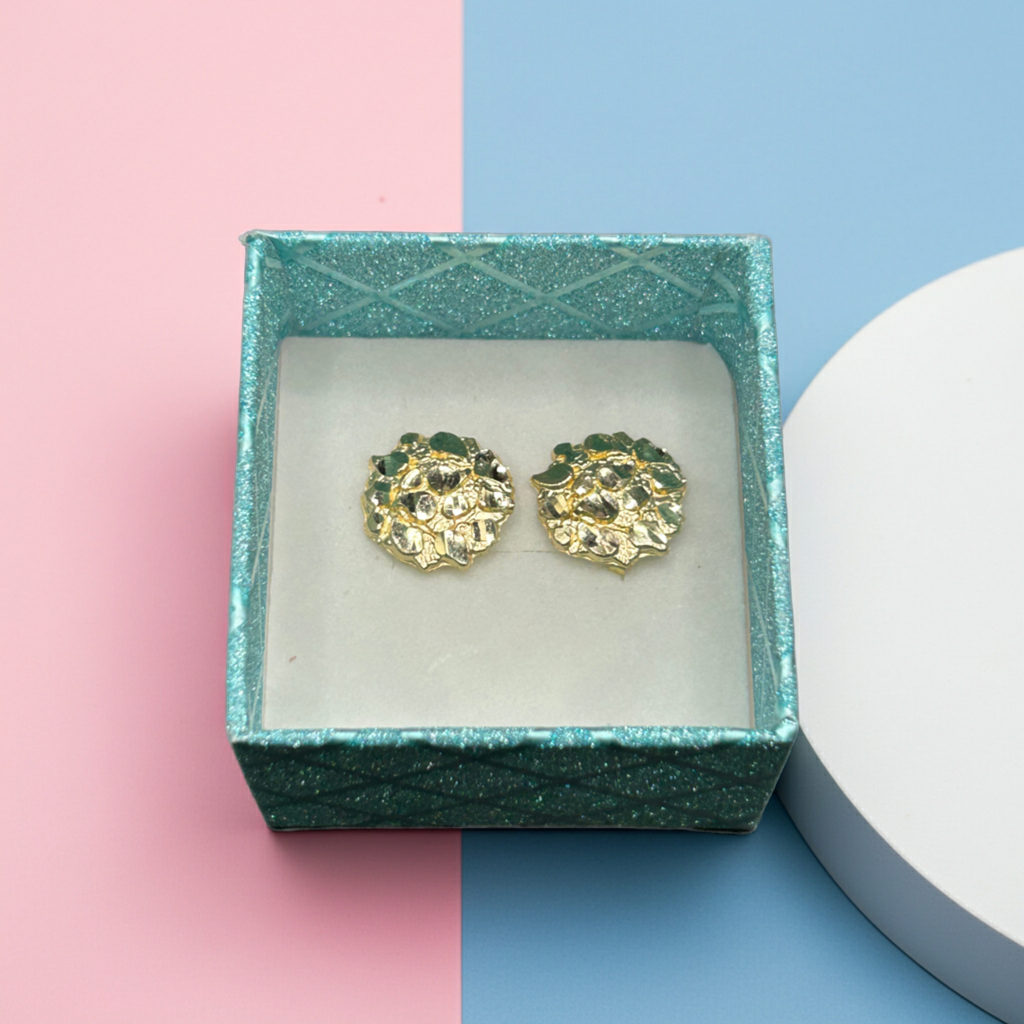 10k Yellow Gold Nugget Cluster Stud Earrings 1.8g