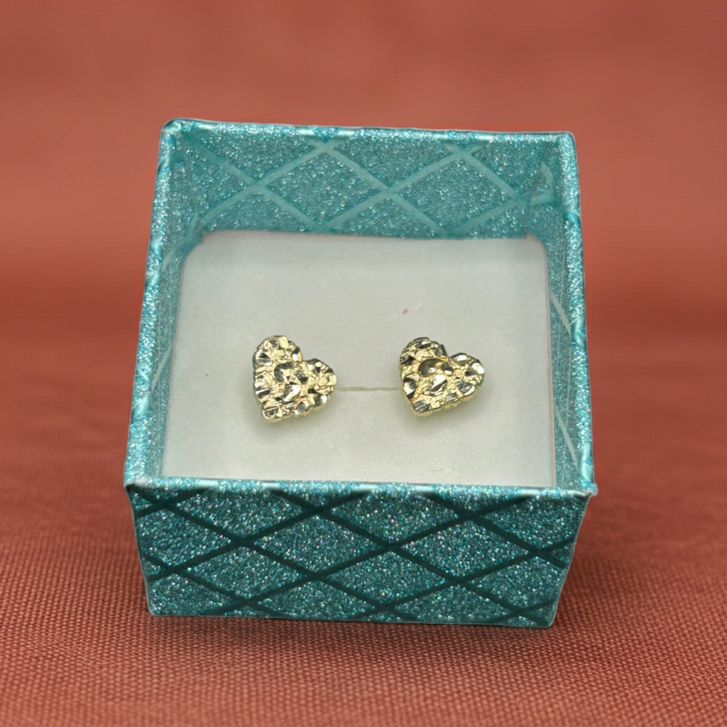 10k Yellow Gold Heart Nugget Stud Earrings 0.9g