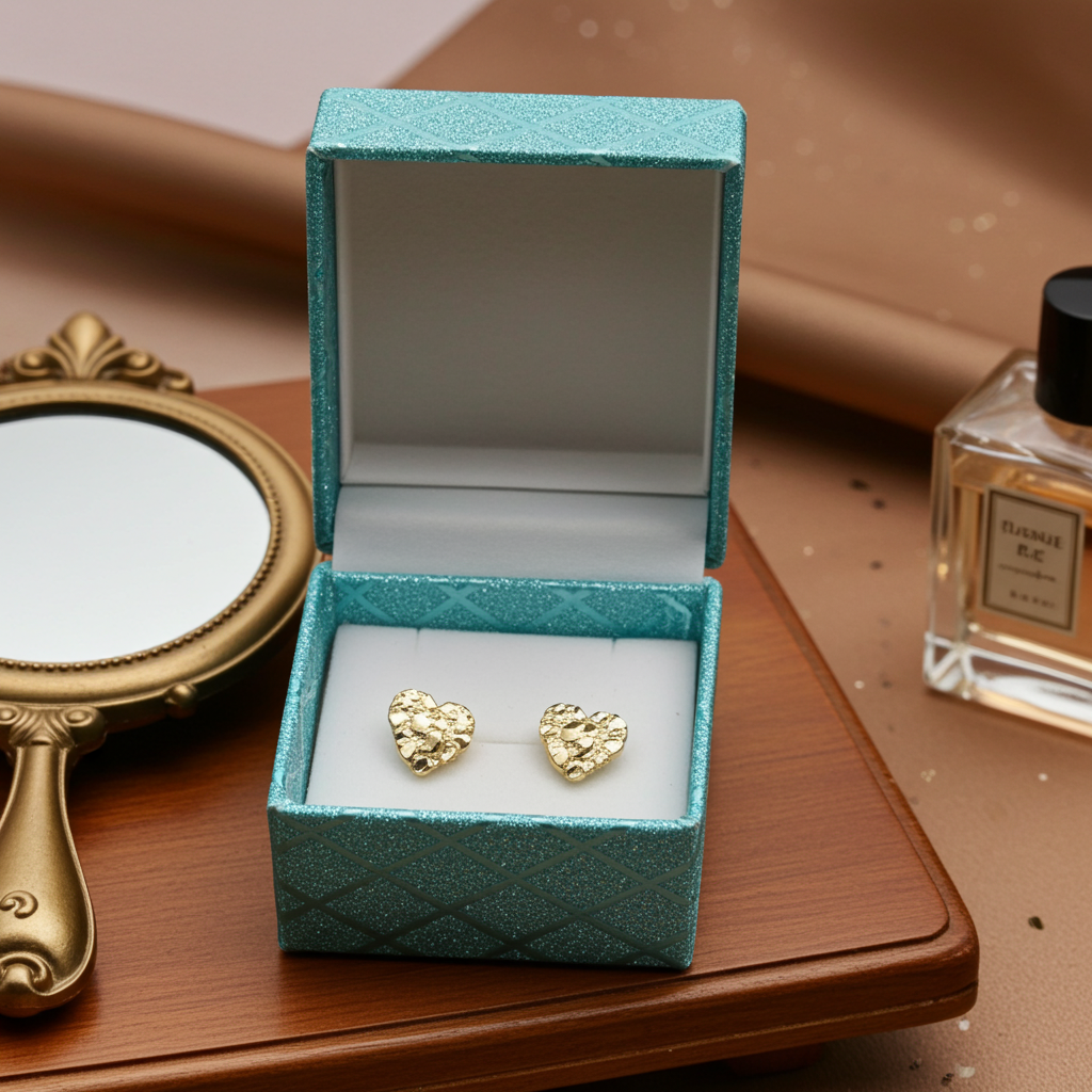 10k Yellow Gold Heart Nugget Stud Earrings 0.9g