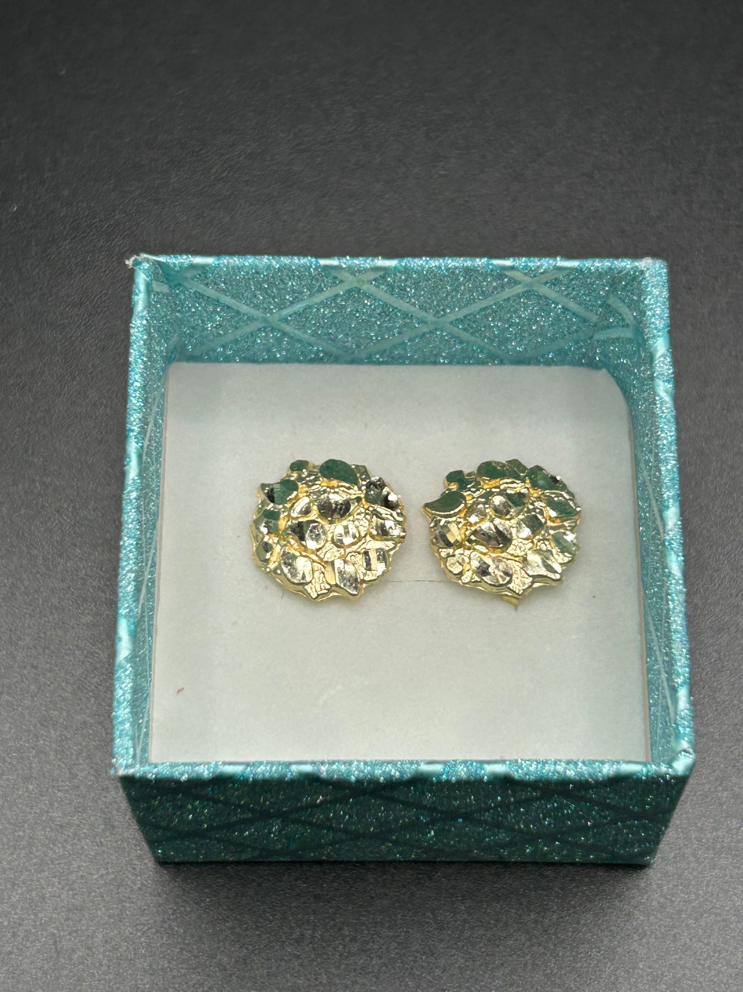 10k Yellow Gold Nugget Cluster Stud Earrings 1.8g