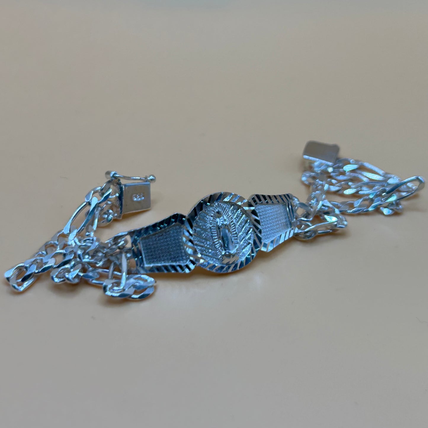 925 Sterling Silver Virgin Mary Bracelet 8" 17.4g