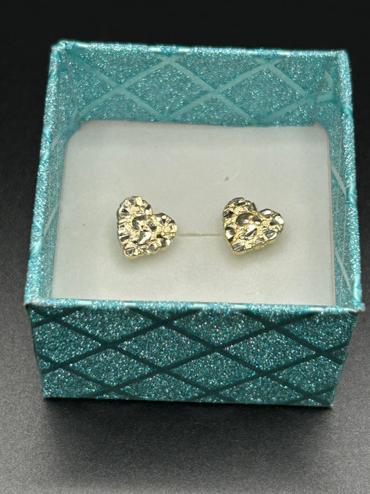 10k Yellow Gold Heart Nugget Stud Earrings 0.9g