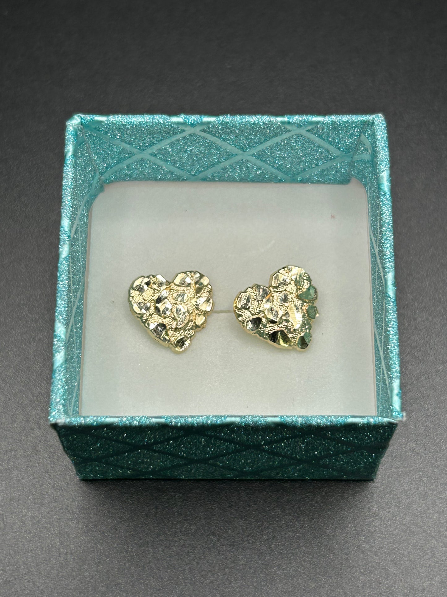 10k Yellow Gold Heart Nugget Stud Earrings 1.5g