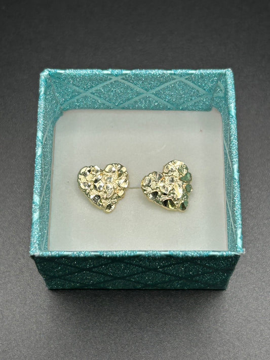 10k Yellow Gold Heart Nugget Stud Earrings 1.5g