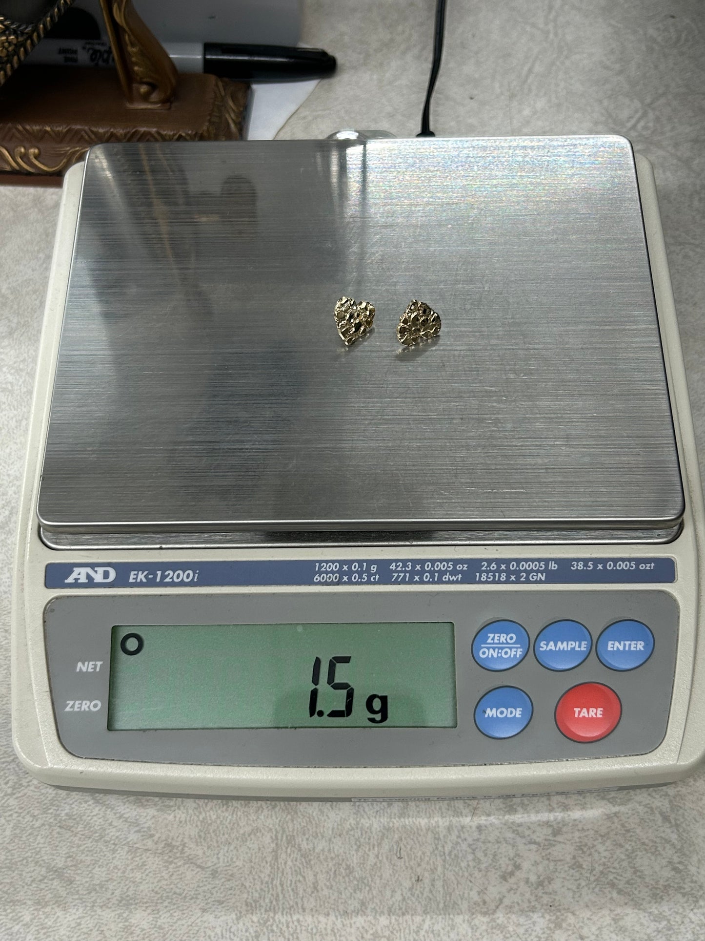 10k Yellow Gold Heart Nugget Stud Earrings 1.5g