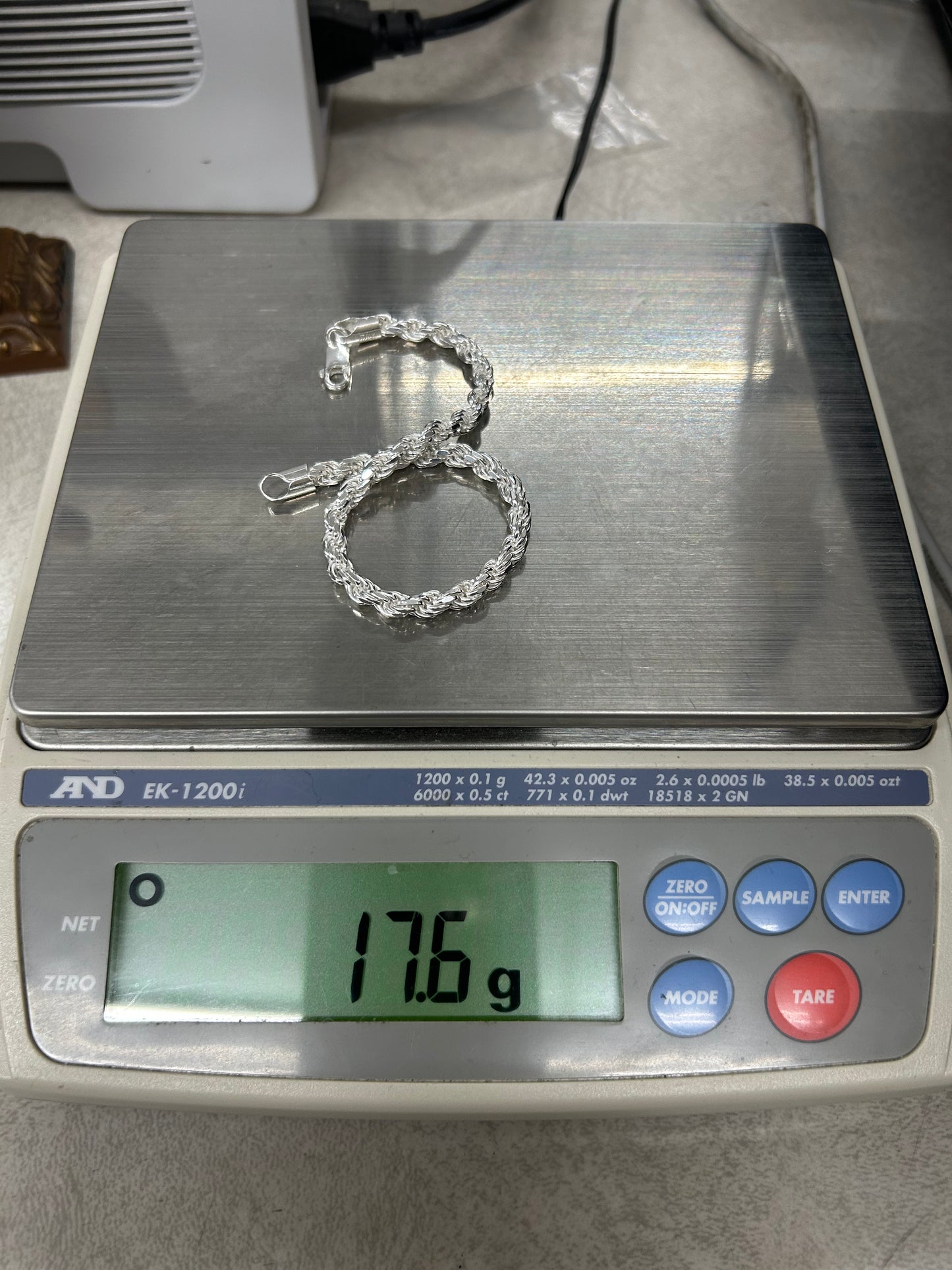 925 Silver Rope Bracelet 9” 17.6g
