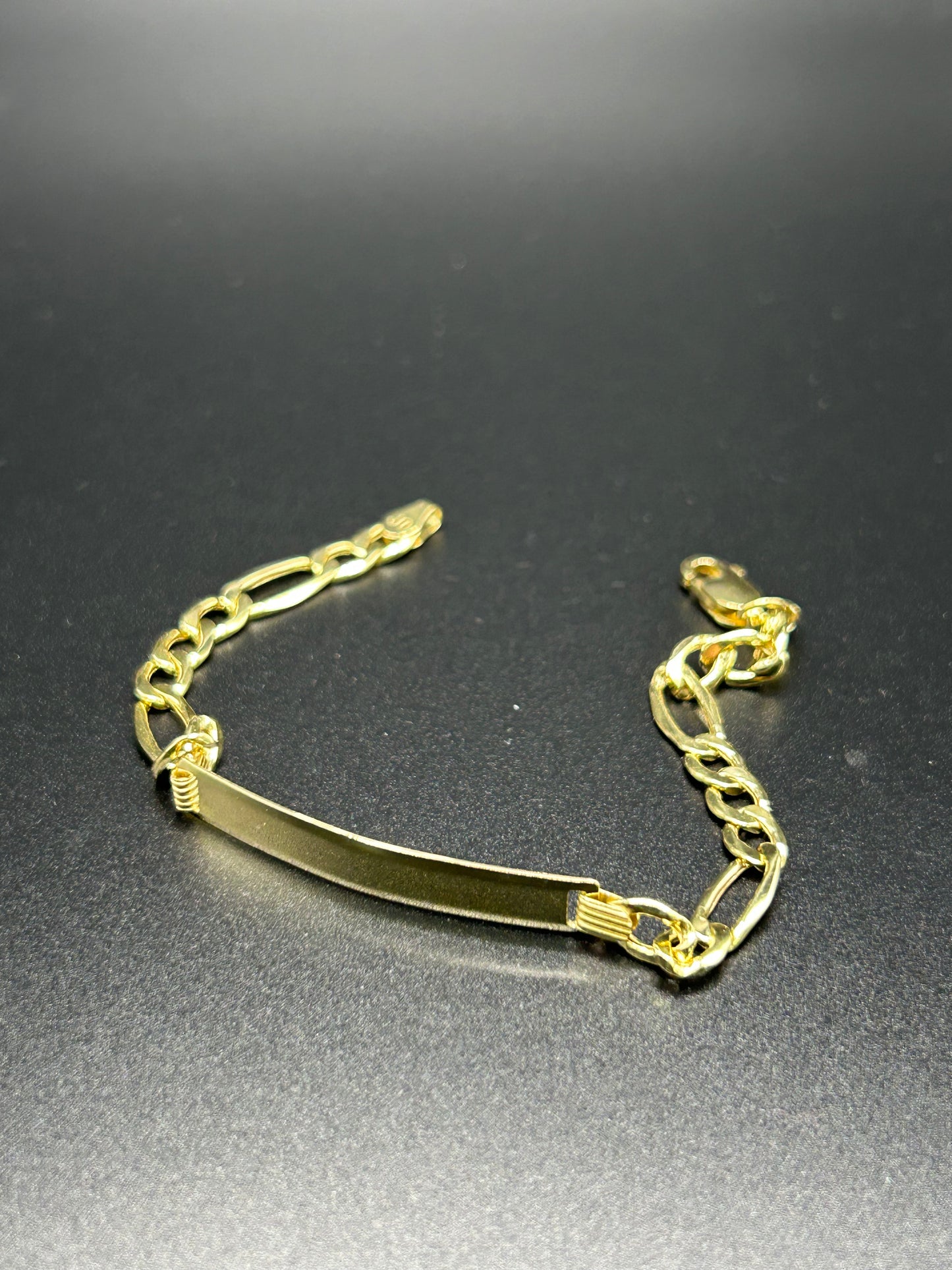 10k Yellow Gold Hollow Figaro Link ID Bracelet 7” 3.9g