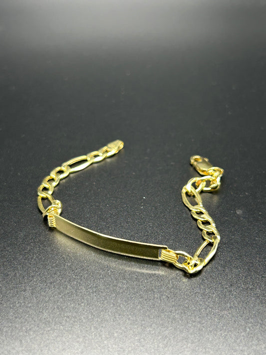 10k Yellow Gold Hollow Figaro Link ID Bracelet 7” 3.9g