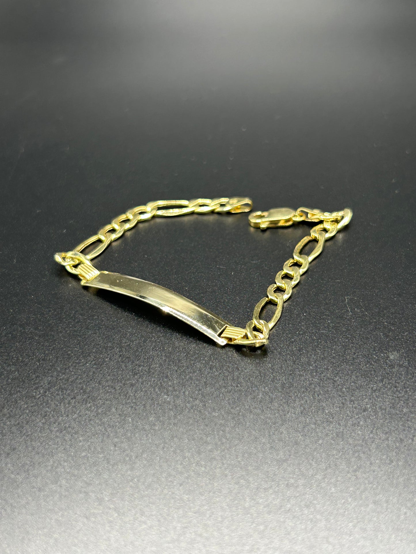 10k Yellow Gold Hollow Figaro Link ID Bracelet 7” 3.9g