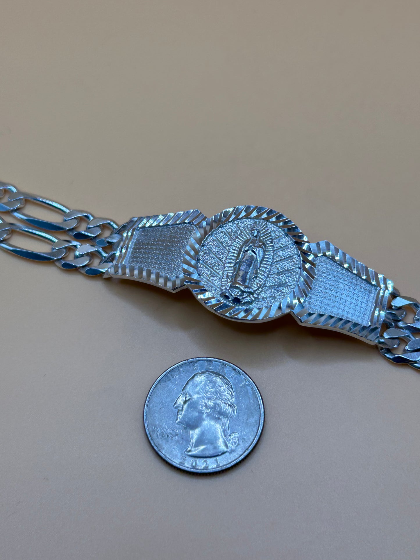 925 Sterling Silver Virgin Mary Bracelet 8.25" 44.8g