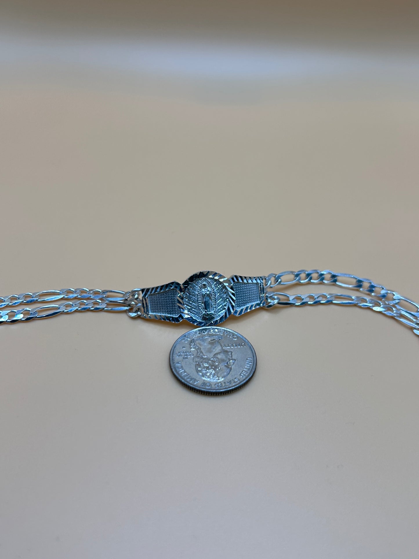 925 Sterling Silver Virgin Mary Bracelet 8" 17.4g