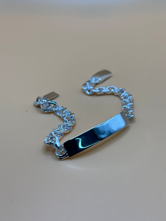 925 Sterling Silver ID Bracelet Chino Link 8" 19.2g