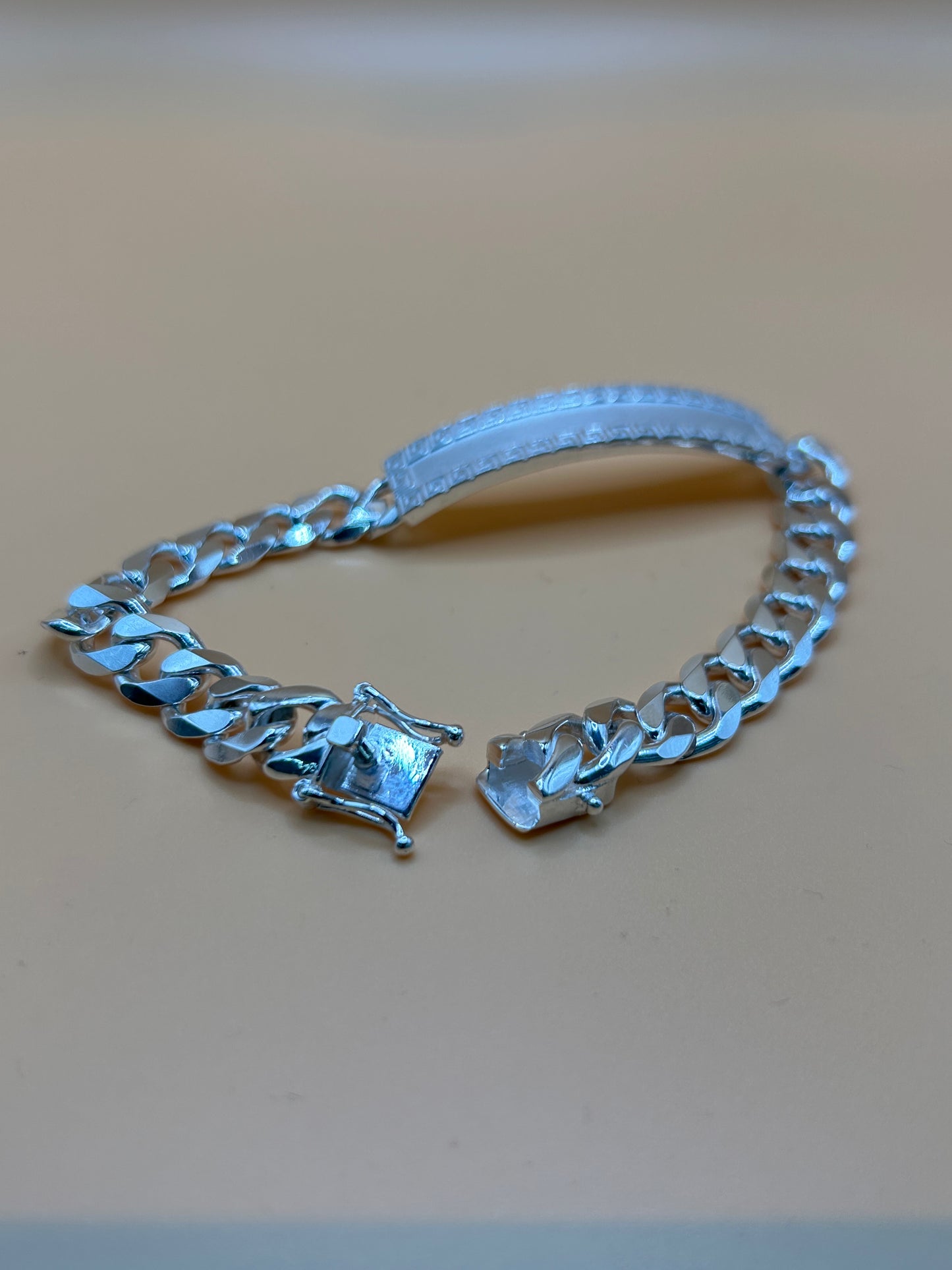 925 Sterling Silver Versace ID Cuban Link Bracelet 8.5" 43.5g